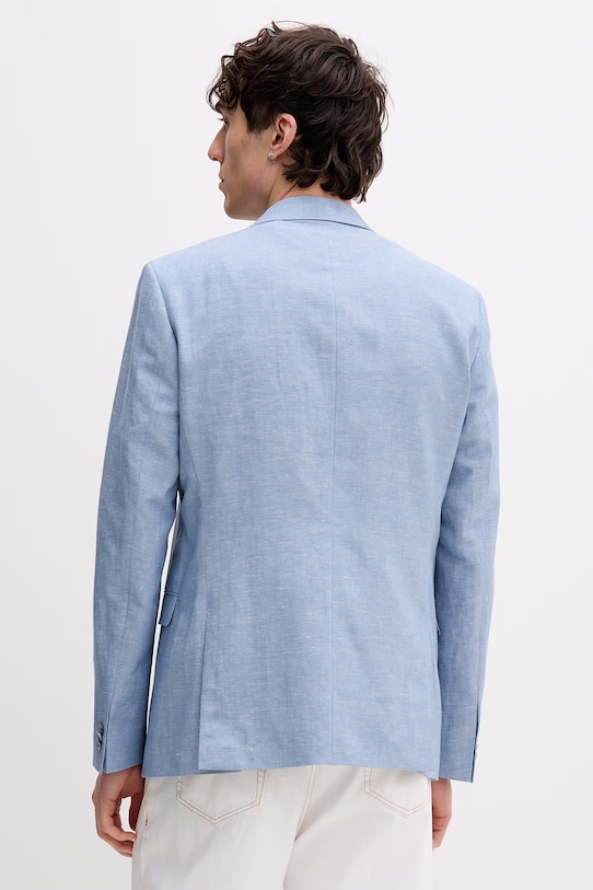 Odzież HUGO marynarka jednorzędowa męska z dodatkiem lnu Arti253X 50559674 niebieski