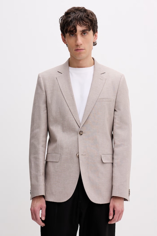 HUGO marynarka jednorzędowa męska z dodatkiem lnu Arti253X beżowy 50559674