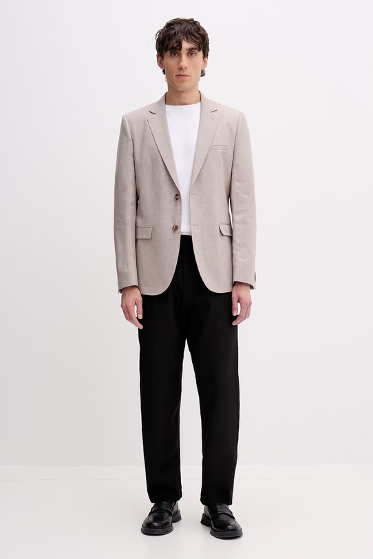 HUGO marynarka jednorzędowa męska z dodatkiem lnu Arti253X 50559674 beżowy SS26