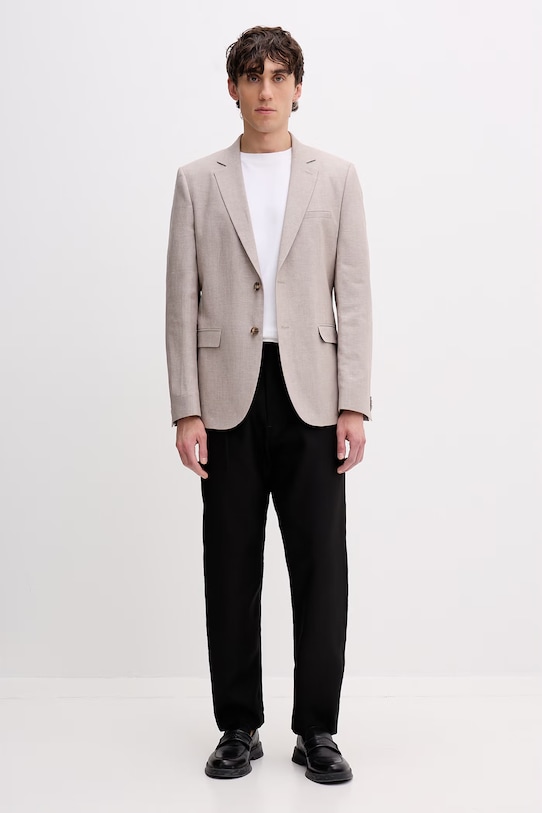 HUGO marynarka jednorzędowa męska z dodatkiem lnu Arti253X 50559674 beżowy SS26