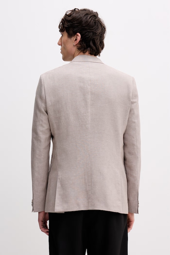 Odzież HUGO marynarka jednorzędowa męska z dodatkiem lnu Arti253X 50559674 beżowy