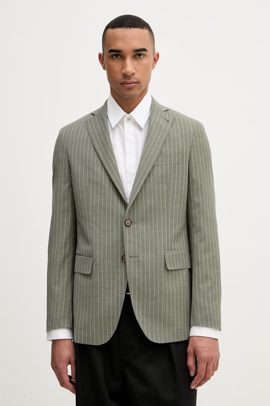 Michael Kors jednořadé sako pánské s příměsí vlny zelená MK0SB01202