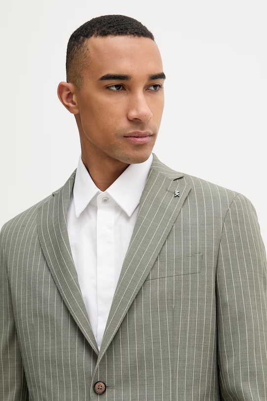 Michael Kors jednořadé sako pánské s příměsí vlny zelená MK0SB01202
