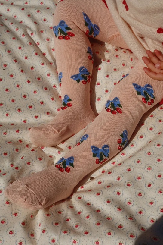 Детски чорапогащи Konges Sløjd 2 PACK FLOWER AND CHERRY JACQUARD TIGHTS (2 броя) KS104585.PPY2 розов