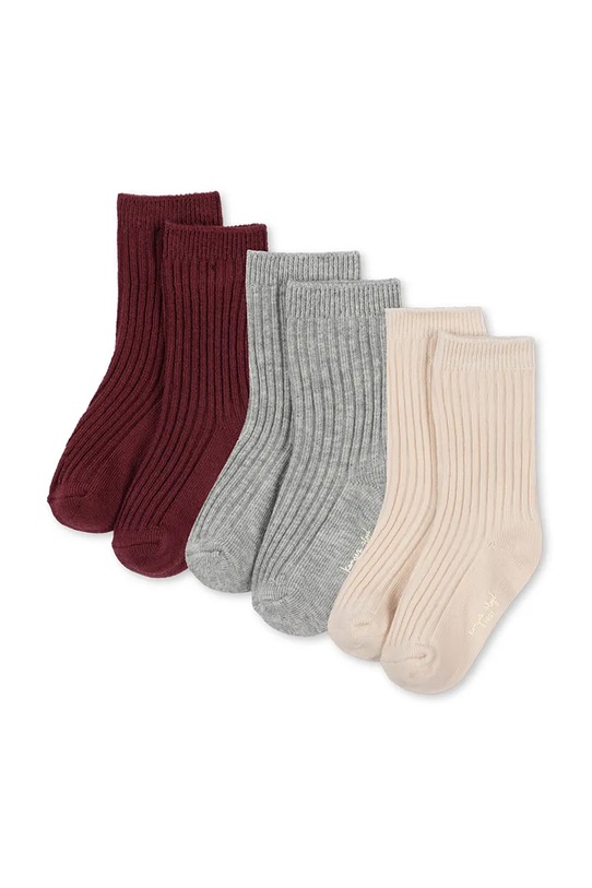 Дитячі шкарпетки з бавовною Konges Sløjd 3 PACK RIB SOCKS бордо KS104187.PreSpring