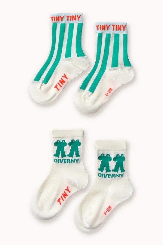 Дитячі шкарпетки Tinycottons EMERALD STRIPES & FROG MEDIUM SOCKS білий SS26.530