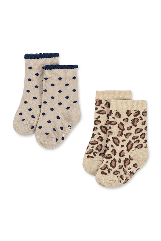 Konges Sløjd skarpetki dziecięce 2 PACK LEO AND DOT GLITTER JACQUARD SOCKS 2-pack beżowy KS104592.PPY2