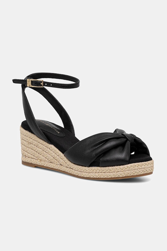 Tommy Hilfiger sandały TH BOW MID CORK WEDGE imitacja skóry licowej czarny FW0FW09010