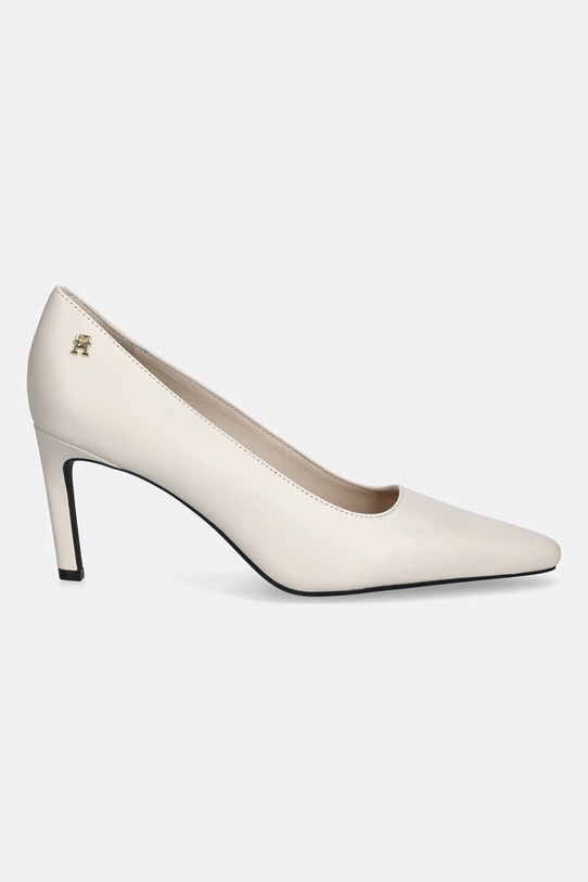 Tommy Hilfiger szpilki skórzane TH LOGO LTH PUMP SLANTED HL FW0FW09008 beżowy SS26