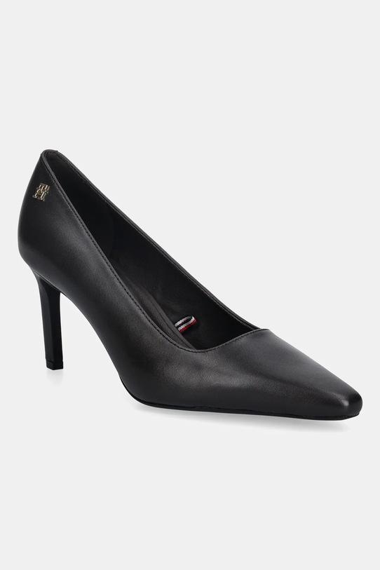 Tommy Hilfiger szpilki skórzane TH LOGO LTH PUMP SLANTED HL 5-8 cm brązowy FW0FW09008