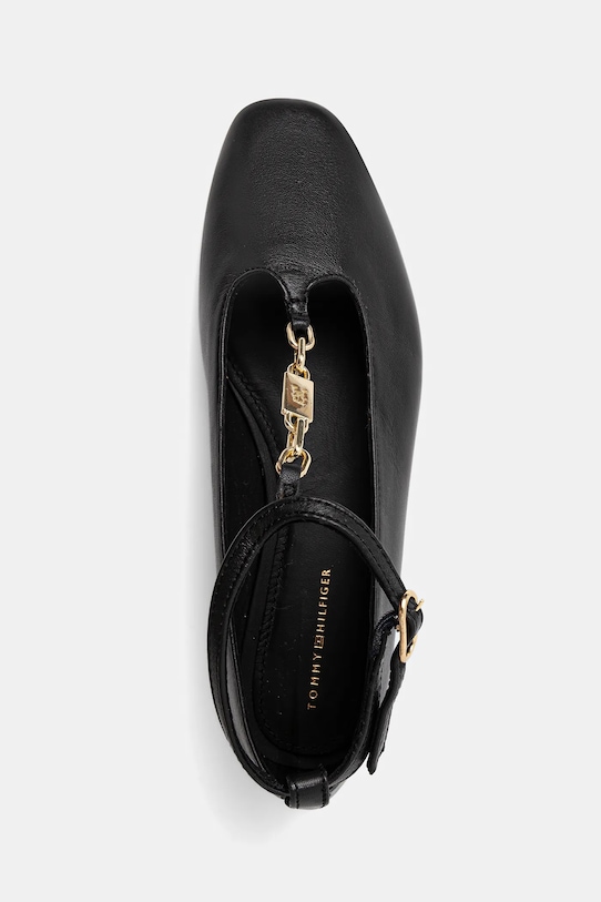 Δερμάτινες μπαλαρίνες Tommy Hilfiger TH-BAR CHAIN BALLET μαύρο FW0FW09003