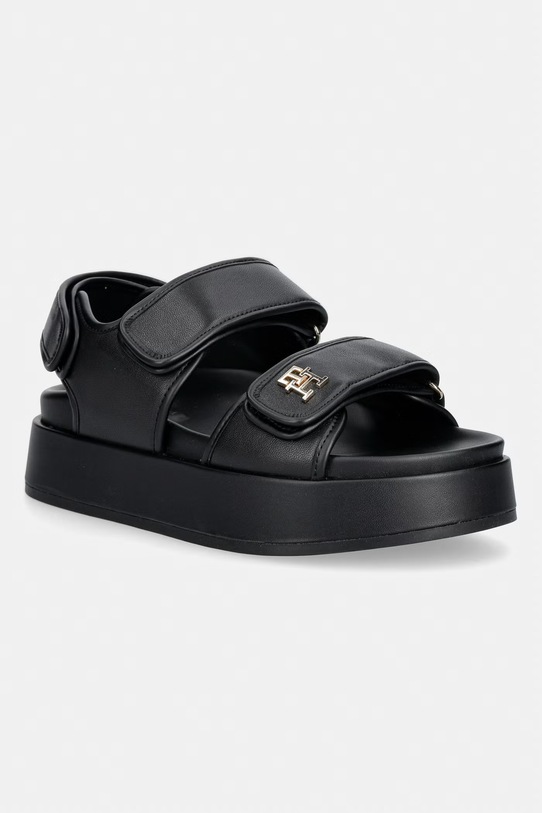 Tommy Hilfiger sandály na platformě dámské kožené LEATHER SPORTY PLATFORM SANDAL černá FW0FW09119