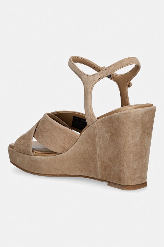 Obuwie Tommy Hilfiger sandały na koturnie zamszowe SUEDE WRAPPED HIGH WEDGE FW0FW09218 beżowy