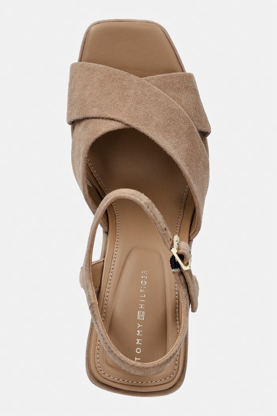 Tommy Hilfiger sandały na koturnie zamszowe SUEDE WRAPPED HIGH WEDGE beżowy FW0FW09218