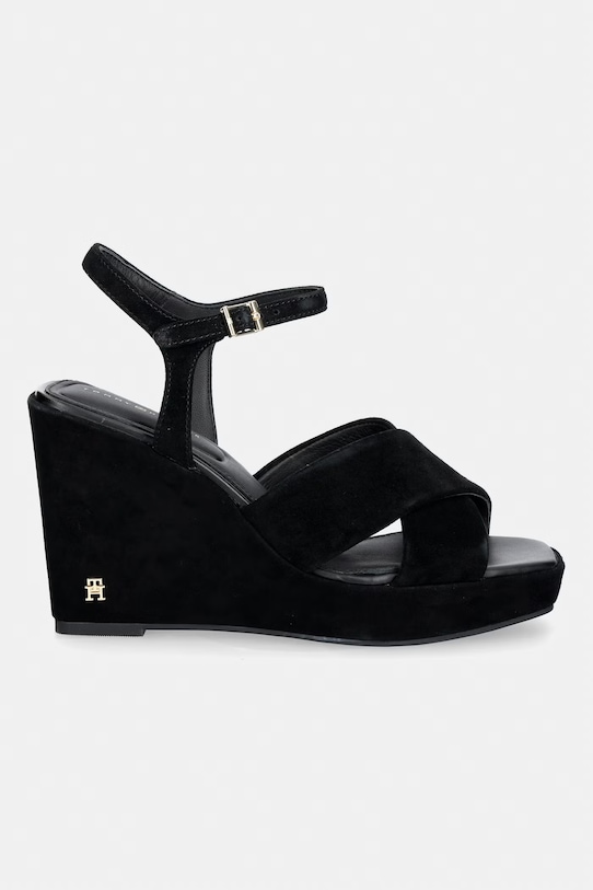 Tommy Hilfiger sandály na klínku semišové SUEDE WRAPPED HIGH WEDGE FW0FW09218 černá SS26