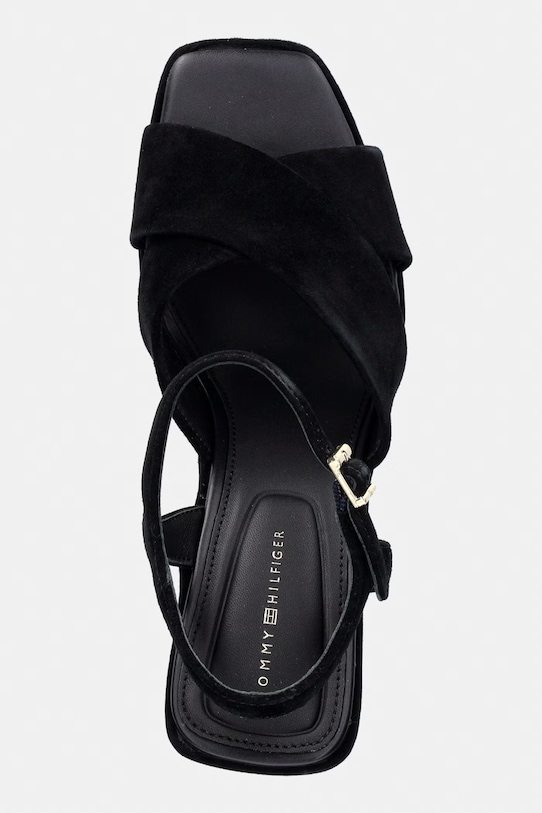 Tommy Hilfiger sandály na klínku semišové SUEDE WRAPPED HIGH WEDGE černá FW0FW09218