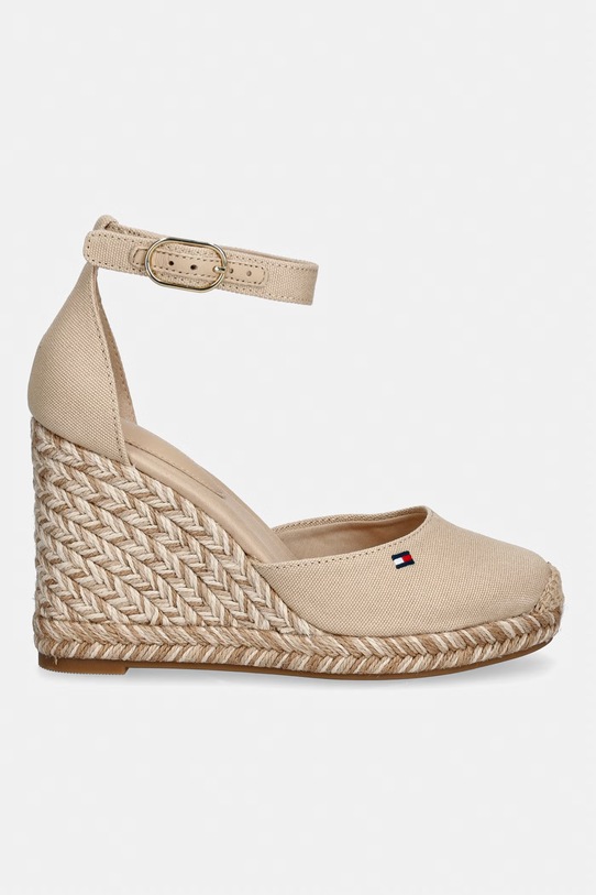 Tommy Hilfiger espadrily na klínku dámské FLAG HIGH WEDGE ESPAD CLOSED TOE FW0FW09225 béžová SS26