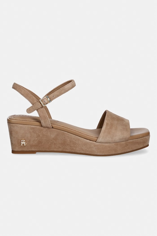 Tommy Hilfiger sandały na koturnie zamszowe SUEDE WRAPPED MID WEDGE FW0FW09235 beżowy SS26