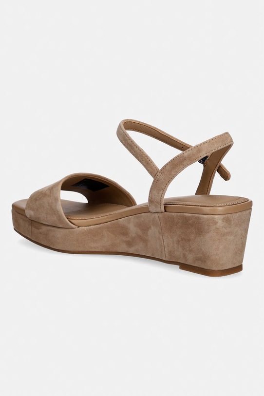 Obuwie Tommy Hilfiger sandały na koturnie zamszowe SUEDE WRAPPED MID WEDGE FW0FW09235 beżowy