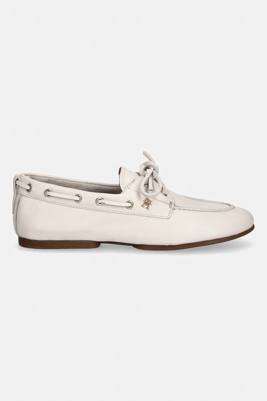Tommy Hilfiger μοκασίνια Γυναικεία δερμάτινα TH SLEEK LEATHER BOAT SHOE FW0FW09148 μπεζ SS26