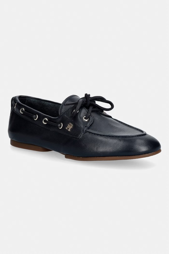 Tommy Hilfiger μοκασίνια γυναικεία δερμάτινα TH SLEEK LEATHER BOAT SHOE σκούρο μπλε FW0FW09148