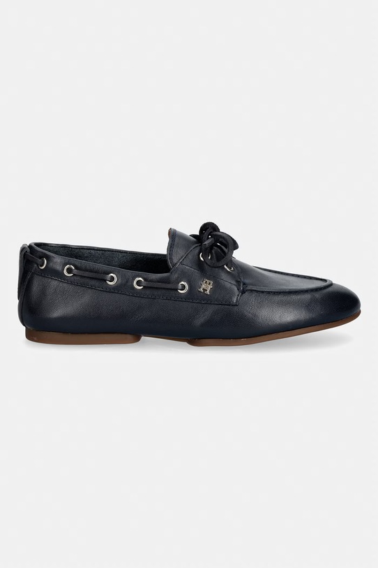 Tommy Hilfiger μοκασίνια γυναικεία δερμάτινα TH SLEEK LEATHER BOAT SHOE FW0FW09148 σκούρο μπλε SS26