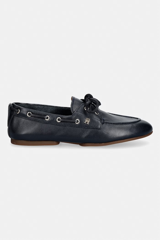 Tommy Hilfiger ženski usnjeni mokasini TH SLEEK LEATHER BOAT SHOE FW0FW09148 mornarsko modra SS26