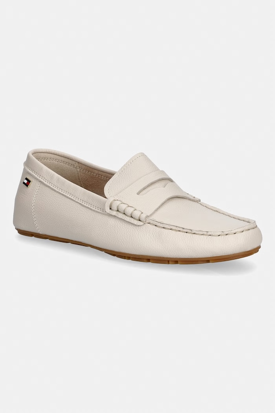 Tommy Hilfiger mokasyny damskie skórzane FLAG LEATHER DRIVER LOAFER biały FW0FW09350