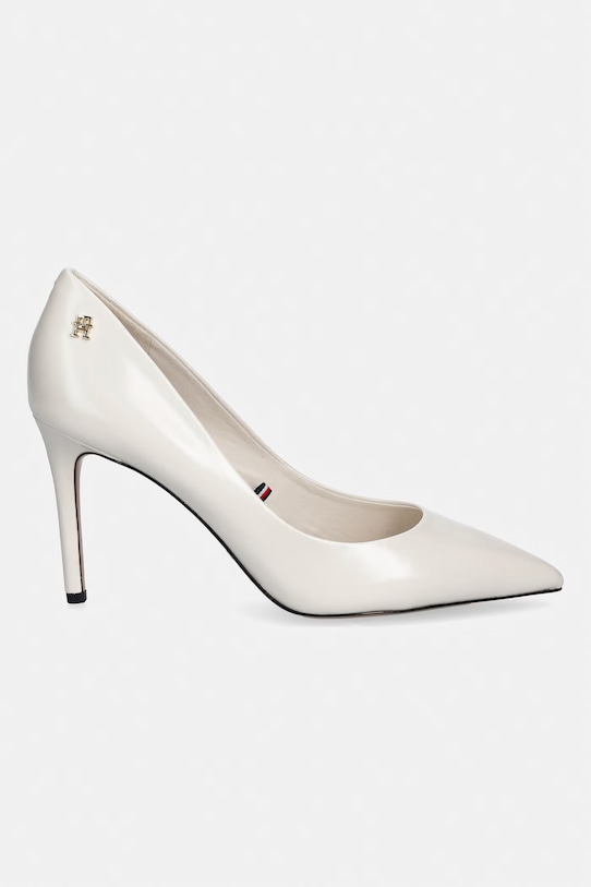 Tommy Hilfiger Lodičky kožené ESSENTIAL POINTED PUMP FW0FW09362 bílá SS26
