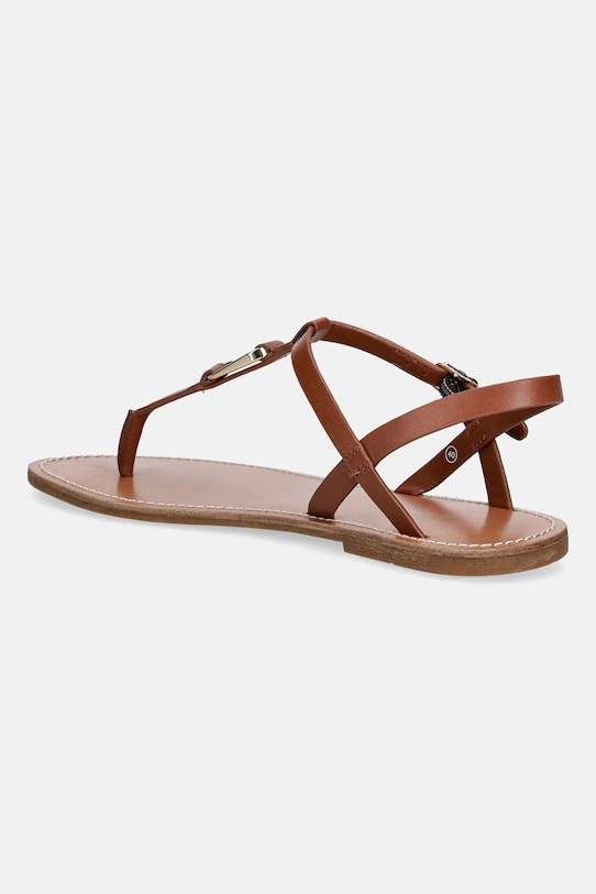 Încălțăminte Tommy Hilfiger sandale cu toc plat de damă din piele LEATHER THONG SANDAL FW0FW09127 maro