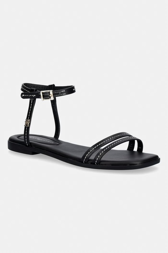 Tommy Hilfiger sandały damskie skórzane FLAT SANDAL STITCHING czarny FW0FW09215