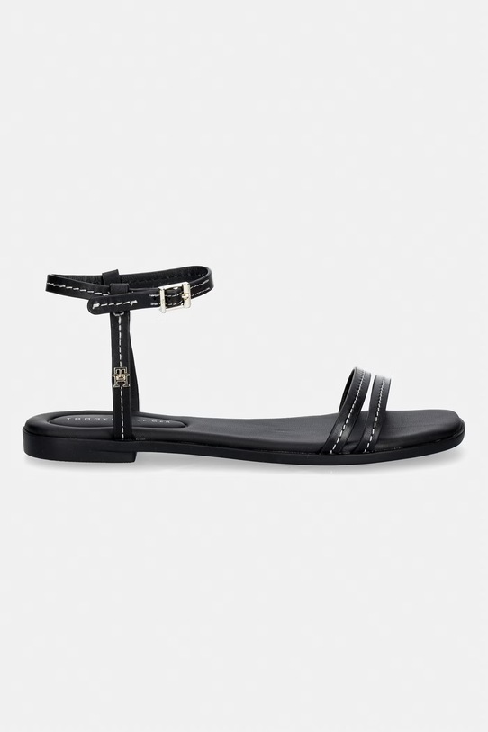 Tommy Hilfiger sandały damskie skórzane FLAT SANDAL STITCHING FW0FW09215 czarny SS26