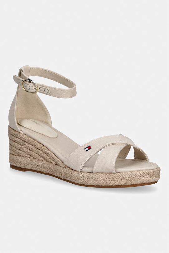 Tommy Hilfiger sandály na klínku MID WEDGE ESPAD X CROSS béžová FW0FW09332
