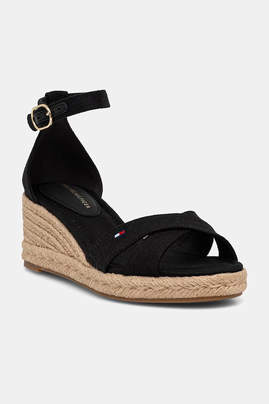 Tommy Hilfiger sandály na klínku MID WEDGE ESPAD X CROSS černá FW0FW09332