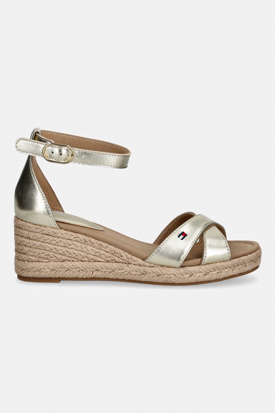 Tommy Hilfiger σανδάλια σε σφήνα δερμάτινα MID WEDGE ESPAD X CROSS GOLD FW0FW09333 χρυσαφί SS26