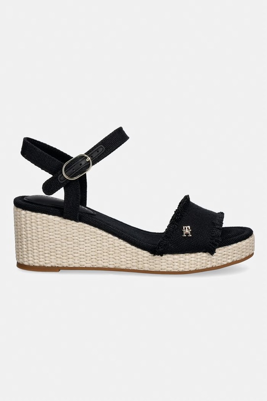 Tommy Hilfiger sandále na platforme po celej dĺžke MID WOVEN WEDGE ESPAD FRINGE FW0FW09470 čierna SS26