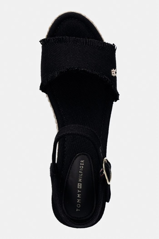 Tommy Hilfiger sandále na platforme po celej dĺžke MID WOVEN WEDGE ESPAD FRINGE čierna FW0FW09470