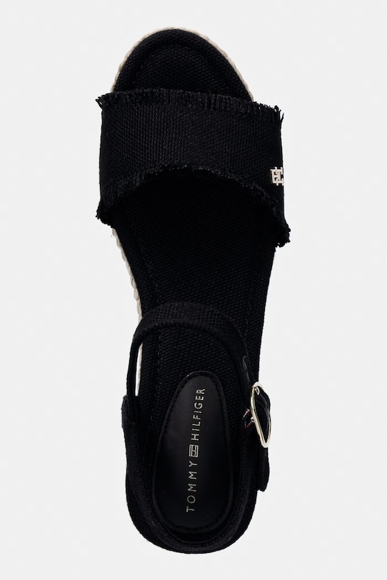 Tommy Hilfiger sandále na platforme po celej dĺžke MID WOVEN WEDGE ESPAD FRINGE čierna FW0FW09470
