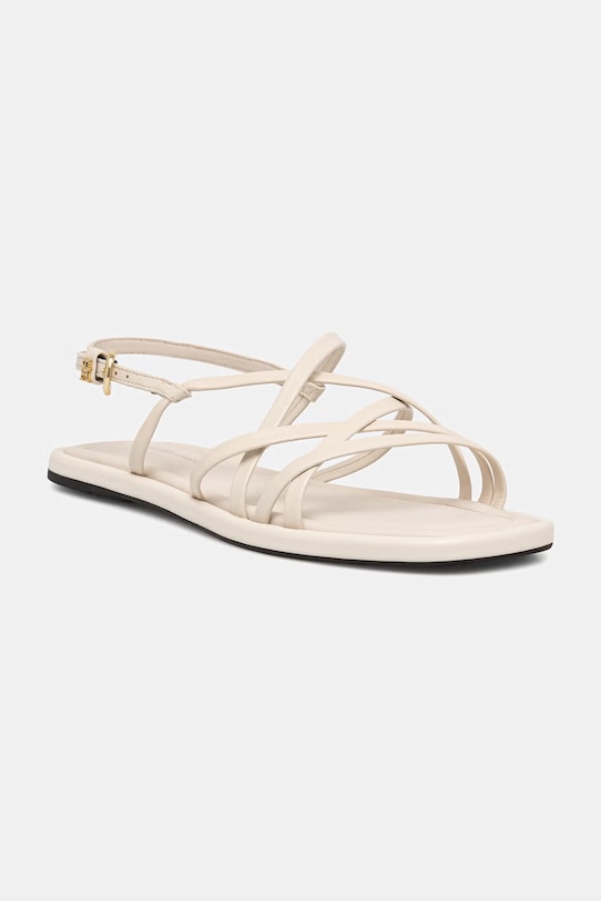 Tommy Hilfiger sandale pentru femei, din piele FLAT STRAPPY SANDAL LTH bej FW0FW09220