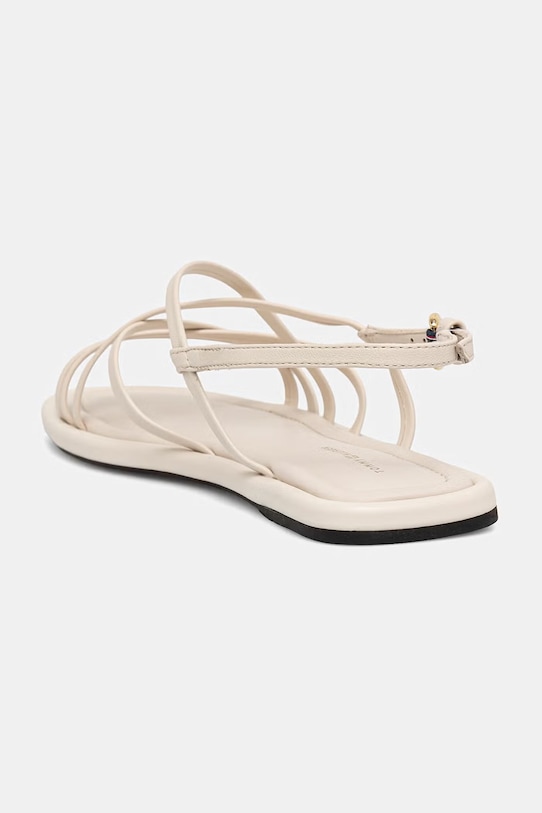 Încălțăminte Tommy Hilfiger sandale pentru femei, din piele FLAT STRAPPY SANDAL LTH FW0FW09220 bej