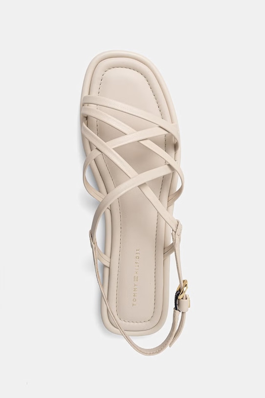 Tommy Hilfiger sandale pentru femei, din piele FLAT STRAPPY SANDAL LTH bej FW0FW09220