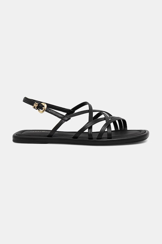 Tommy Hilfiger sandale pentru femei, din piele FLAT STRAPPY SANDAL LTH FW0FW09220 negru SS26