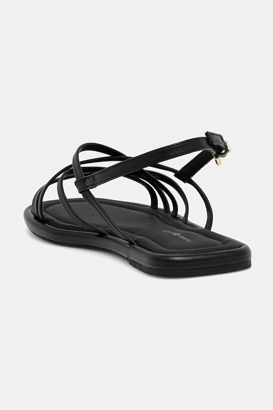 Încălțăminte Tommy Hilfiger sandale pentru femei, din piele FLAT STRAPPY SANDAL LTH FW0FW09220 negru
