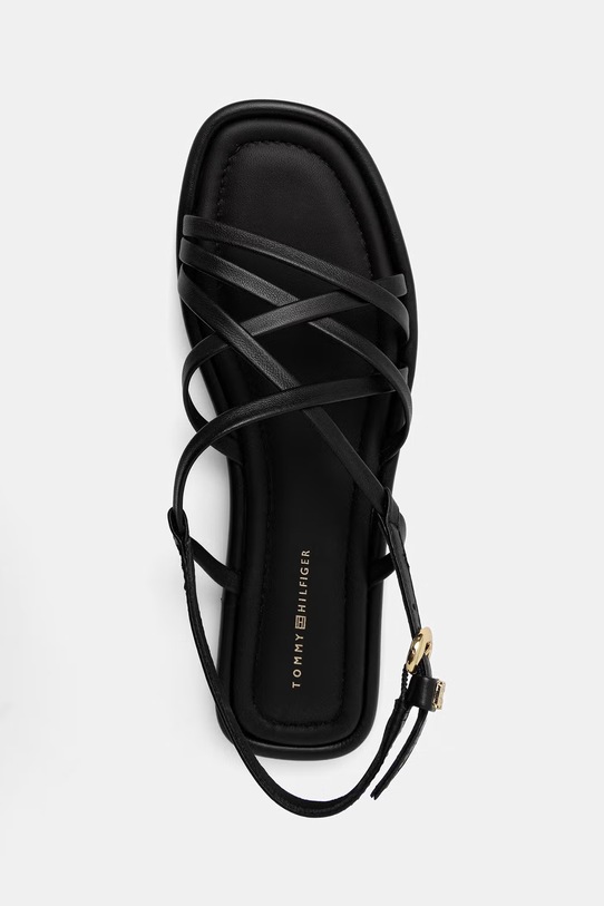 Tommy Hilfiger sandály dámské kožené FLAT STRAPPY SANDAL LTH černá FW0FW09220