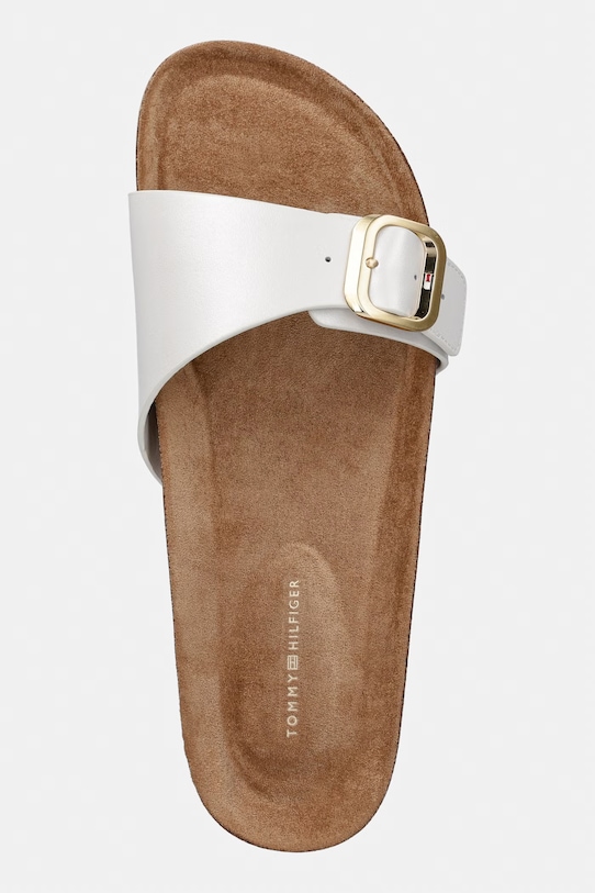 Tommy Hilfiger klapki damskie skórzane TH CLASSIC CORK SANDAL PEARL LTH biały FW0FW09344