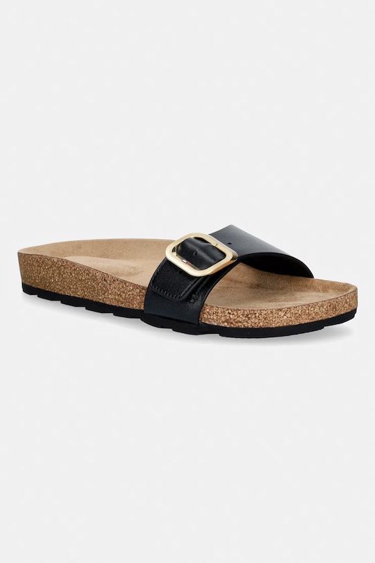 Tommy Hilfiger klapki damskie skórzane TH CLASSIC CORK SANDAL PEARL LTH czarny FW0FW09344