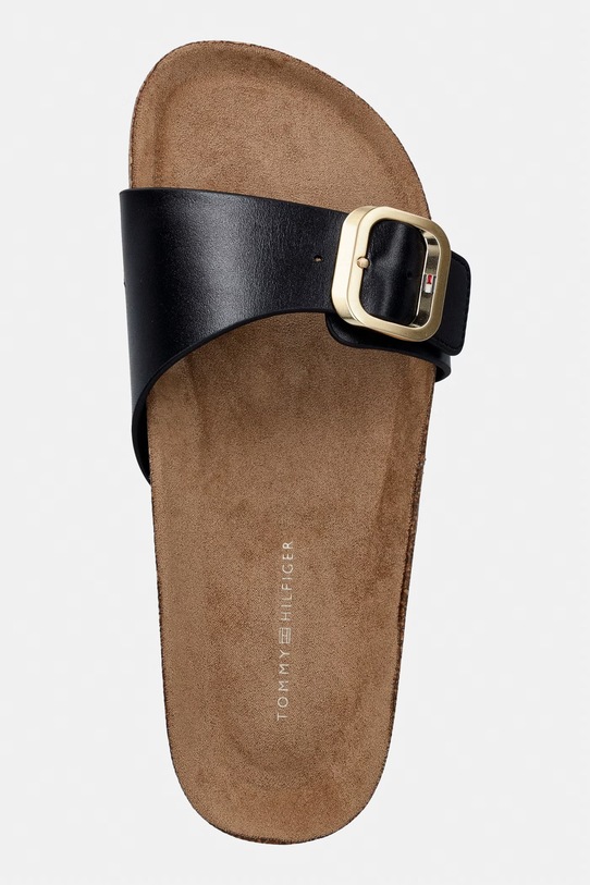 Tommy Hilfiger klapki damskie skórzane TH CLASSIC CORK SANDAL PEARL LTH czarny FW0FW09344