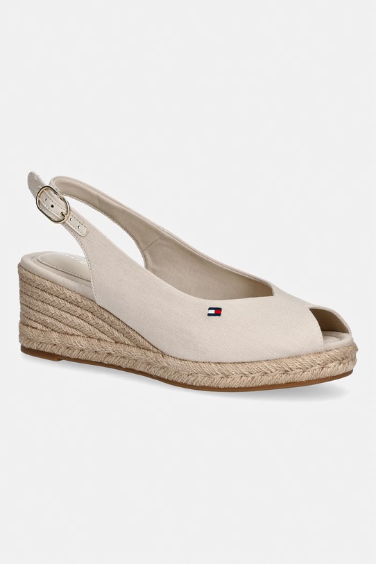 Tommy Hilfiger sandały na koturnie damskie MID WEDGE ESPAD SLINGBACK beżowy FW0FW09228