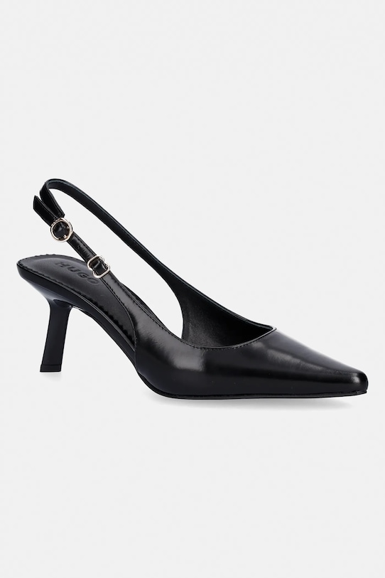 Кожени обувки с тънък ток HUGO Seleny гладка кожа черен 50563996.001