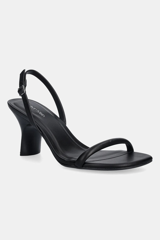 Δερμάτινα σανδάλια Calvin Klein SCULPT KITT HEEL STRAPPY LTH χοντρό τακούνι μαύρο HW0HW02800
